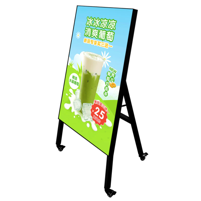 Black P2.5 Waterproof Outdoor A-Shaped LED Advertising Board 640x960mm, Battery Operated Movable LED Digital Sidewalk Sign With Lockable Casters