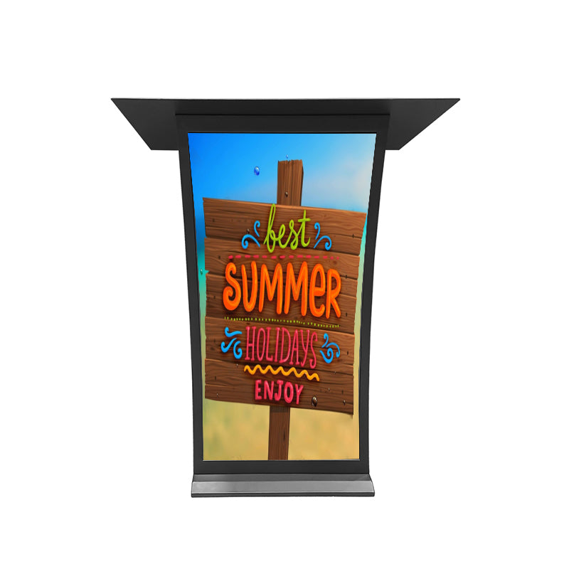 Curved Digital Podium LED Advertising Kiosk Stand Touch Screen Digital Signage Lectern for Conference Hall Mall Exhibition