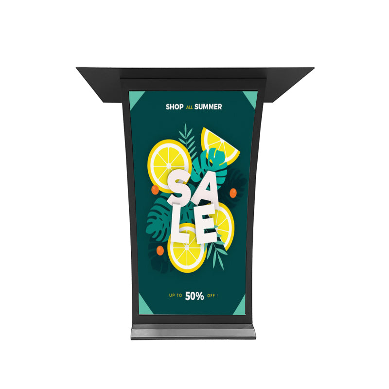 Curved Digital Podium LED Advertising Kiosk Stand Touch Screen Digital Signage Lectern for Conference Hall Mall Exhibition