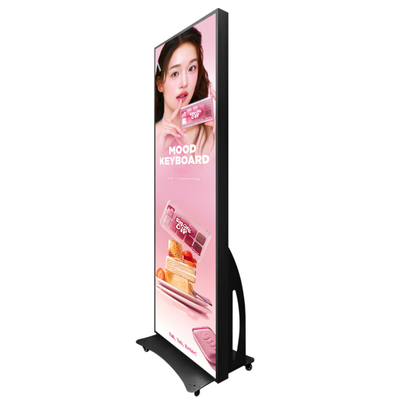 Outdoor Floor Standing LED Poster Display P2.5 Waterproof Movable Digital Advertising Kiosk With Wheels 640×1920mm Vertical LED Billboard Sign