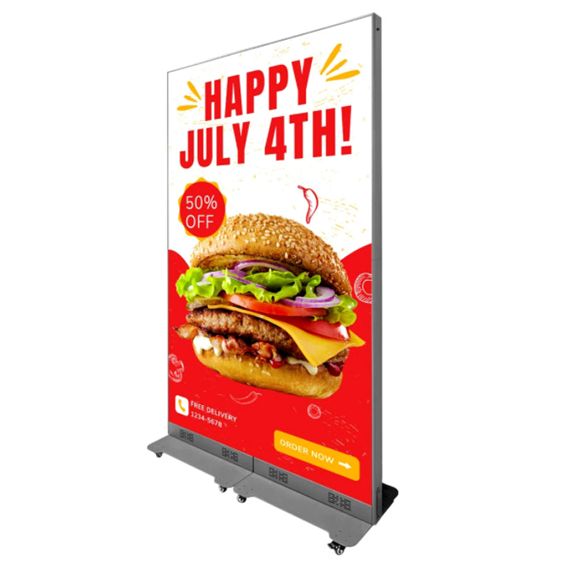 Indoor P2.5 Freestanding LED Poster Display 1280×1920mm | Movable Digital Advertising Screen, Vertical Digital Signage Kiosk With Wheels, Foldable LED Billboard For Restaurant Retail Store Promotion
