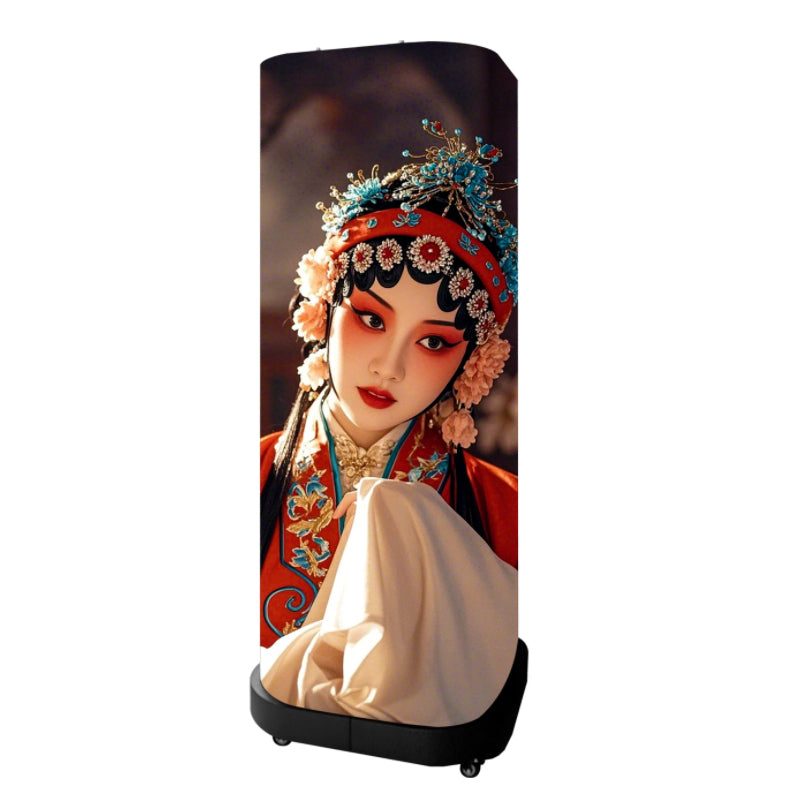 4-Sided Curved LED Poster Display P2.5 Indoor Freestanding Digital Signage 640×1920mm Movable Cylindrical LED Advertising Kiosk With Wheels, 360° View Vertical Digital Billboard For Shop Lobby Exhibition
