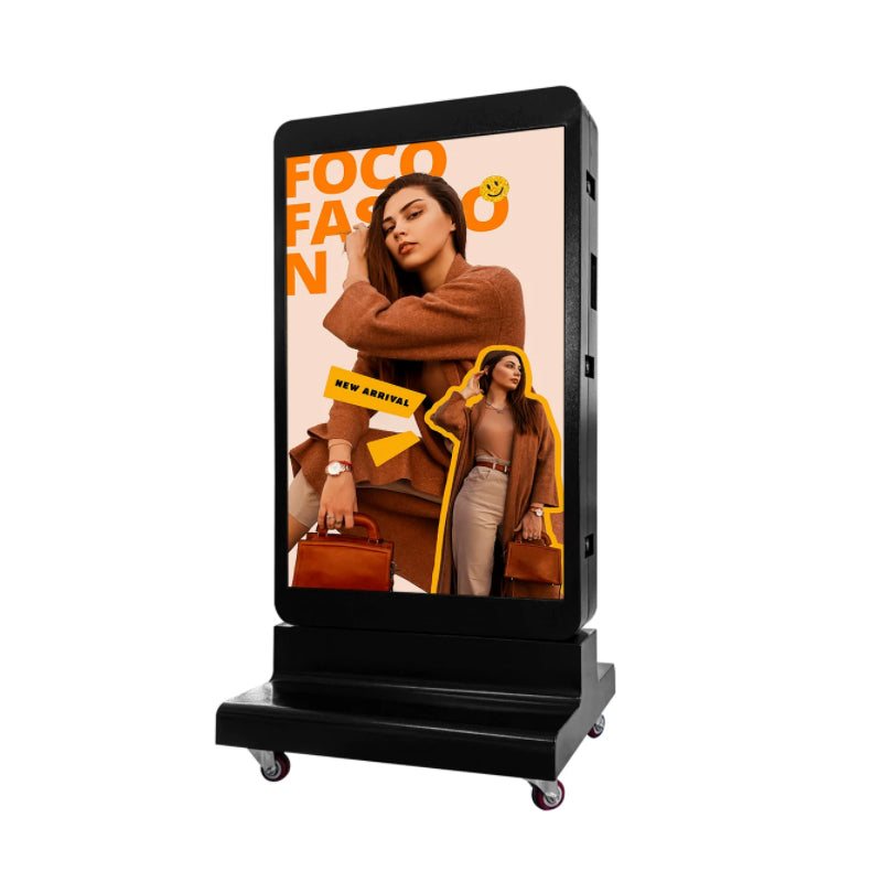 Outdoor Mobile LED Digital Signage P2.5 Single Sided Advertising Kiosk 640x960mm Waterproof Portable Rolling Wheel Digital Poster Screen Standing Electronic Menu Board for Retail Store Mall Street Promotion