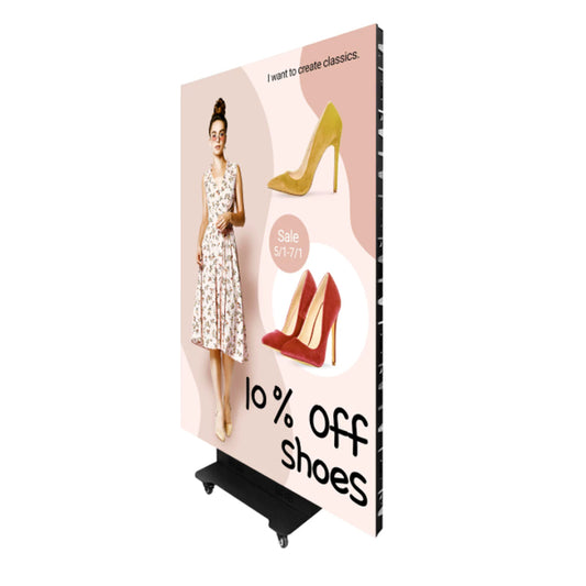 Indoor Wheeled P2.5 LED Digital Poster Screen 1280x1920mm Portable Mobile Advertising Kiosk Dark Grey Freestanding Foldable LED Display Signage for Retail Store Mall Salon Exhibition