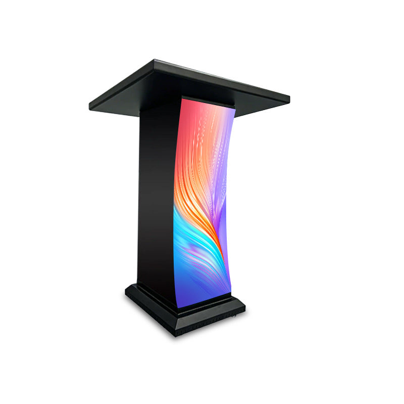 Curved Digital Podium LED Advertising Kiosk Stand Touch Screen Digital Signage Lectern for Conference Hall Mall Exhibition